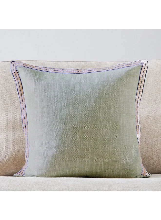 Home Box Green Artist Verde Chambray with Embroidered Edges Filled Cushion 50 x 50 cm