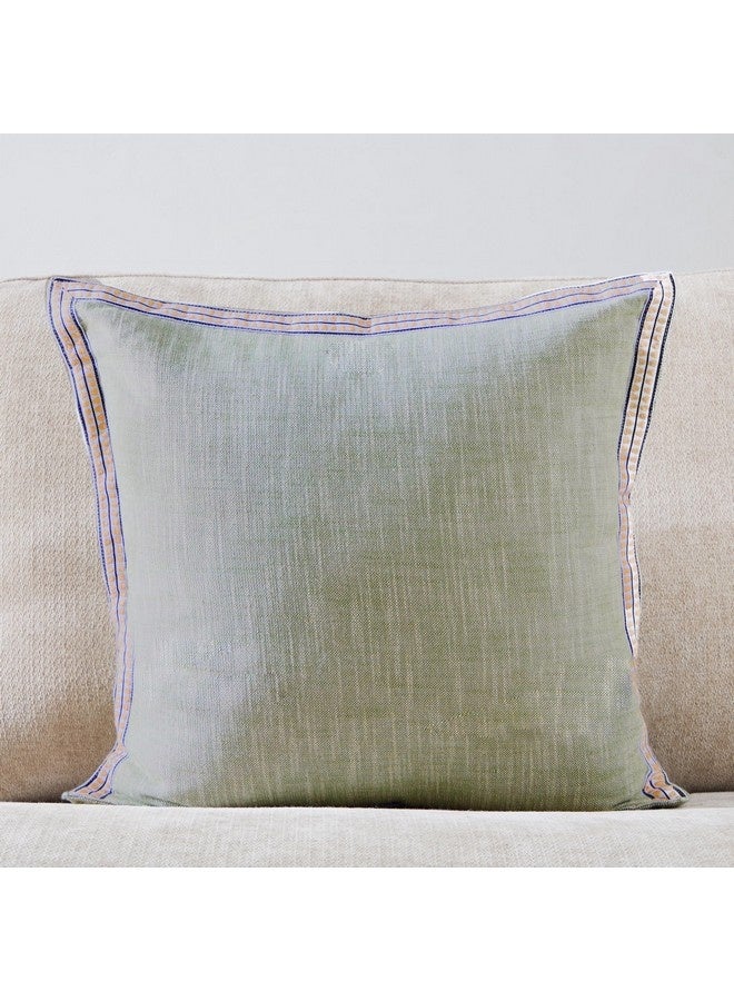 Home Box Green Artist Verde Chambray with Embroidered Edges Filled Cushion 50 x 50 cm  - Image 3