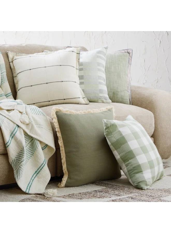 Home Box Green Artist Verde Chambray with Embroidered Edges Filled Cushion 50 x 50 cm