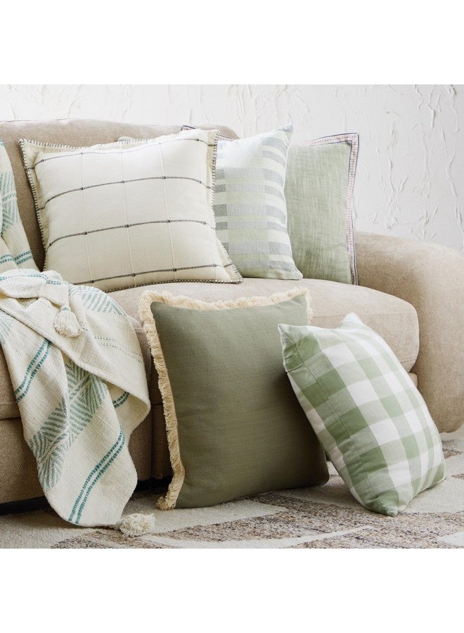 Home Box Green Artist Verde Chambray with Embroidered Edges Filled Cushion 50 x 50 cm  - Image 4