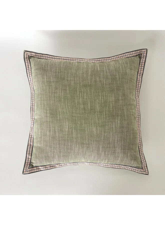 Home Box Green Artist Verde Chambray with Embroidered Edges Filled Cushion 50 x 50 cm