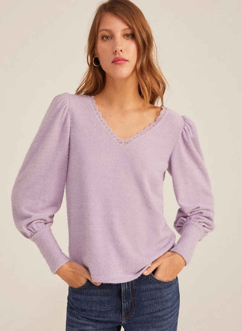 Springfield Lace Detail Puff Sleeve Sweatshirt