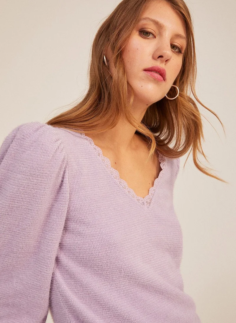 Springfield Lace Detail Puff Sleeve Sweatshirt
