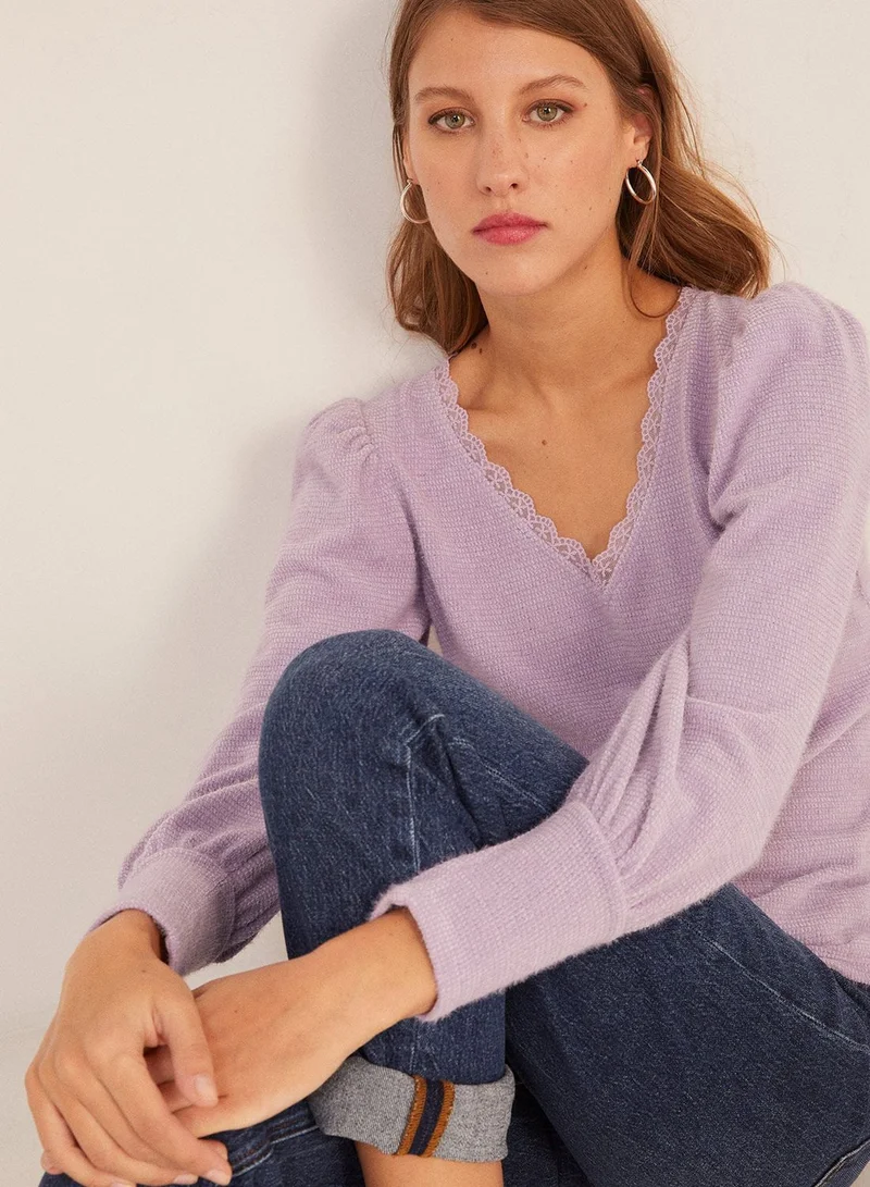 Springfield Lace Detail Puff Sleeve Sweatshirt