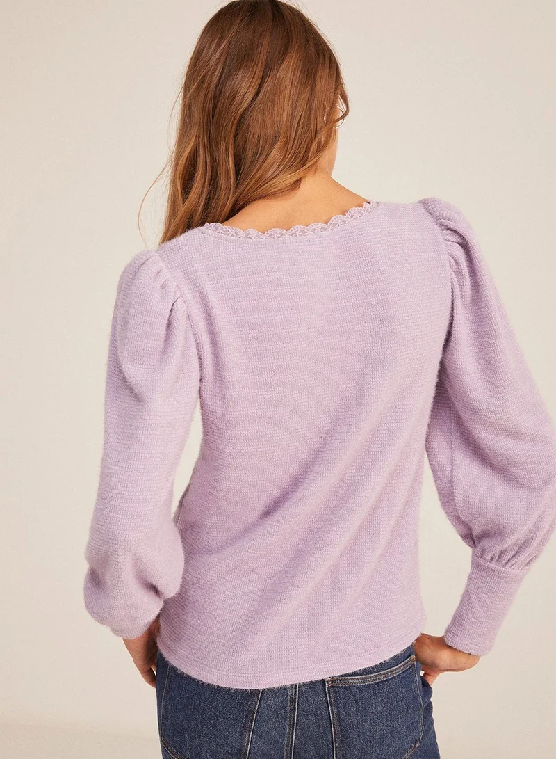 Springfield Lace Detail Puff Sleeve Sweatshirt