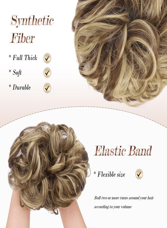 فيشبن قطعة شعر فيشفين مع شريط مطاطي، قطعة شعر على شكل كعكة كبيرة، ربطة شعر مع شعر، وصلات شعر صناعية على شكل كعكة شعر مجعدة، قطع شعر ذيل حصان للنساء والفتيات، بني فاتح وأشقر، 55 غرام - Image 4