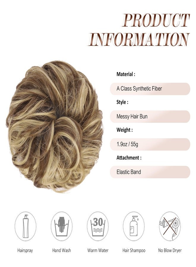 فيشبن قطعة شعر فيشفين مع شريط مطاطي، قطعة شعر على شكل كعكة كبيرة، ربطة شعر مع شعر، وصلات شعر صناعية على شكل كعكة شعر مجعدة، قطع شعر ذيل حصان للنساء والفتيات، بني فاتح وأشقر، 55 غرام - Image 5