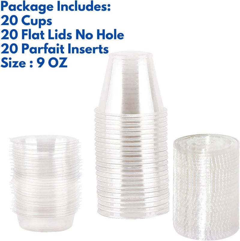 Aatriet 9 oz Clear Plastic Parfait Cups with Insert 3.25oz & Flat Lids No Hole - (20 Sets) Yogurt Fruit Parfait Cups for Kids, for Dips and Veggies, Take Away Breakfast and Snacks. No Leaking - Image 2
