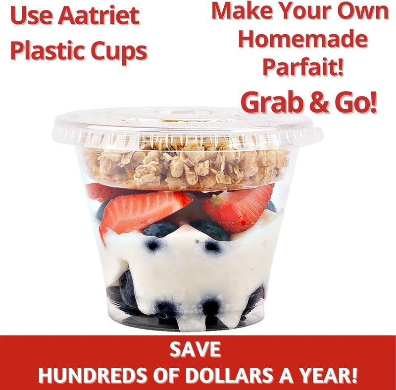 Aatriet 9 oz Clear Plastic Parfait Cups with Insert 3.25oz & Flat Lids No Hole - (20 Sets) Yogurt Fruit Parfait Cups for Kids, for Dips and Veggies, Take Away Breakfast and Snacks. No Leaking - Image 3
