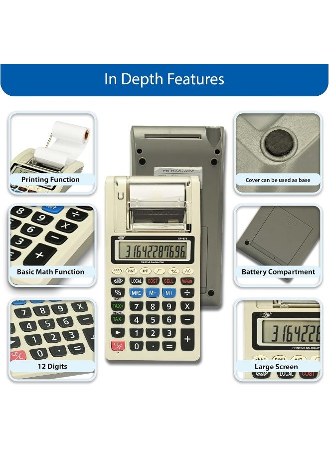 FIS Printing Calculator with 2 Colors Printing, 12 Digits, White White - Image 3