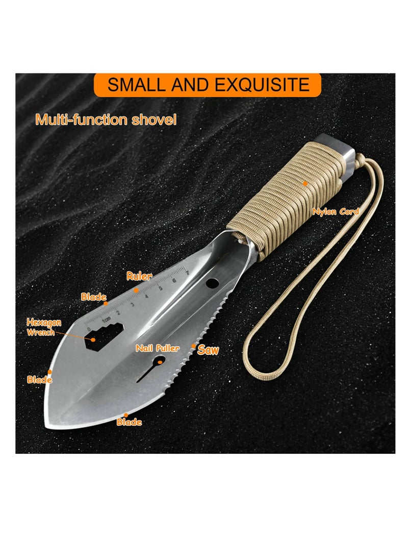 SYOSI Gardening Trowel Gardening Tool Multifunctional Survival Digging Tool with Serrated Edge and Sheath Hand Shovel - Garden Spade - Gardening Shovel Stainless Steel Lightweight Silver - Image 2