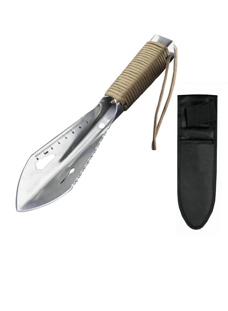SYOSI Gardening Trowel Gardening Tool Multifunctional Survival Digging Tool with Serrated Edge and Sheath Hand Shovel - Garden Spade - Gardening Shovel Stainless Steel Lightweight Silver - Image 1