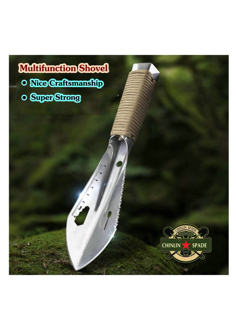 SYOSI Gardening Trowel Gardening Tool Multifunctional Survival Digging Tool with Serrated Edge and Sheath Hand Shovel - Garden Spade - Gardening Shovel Stainless Steel Lightweight Silver - Image 3
