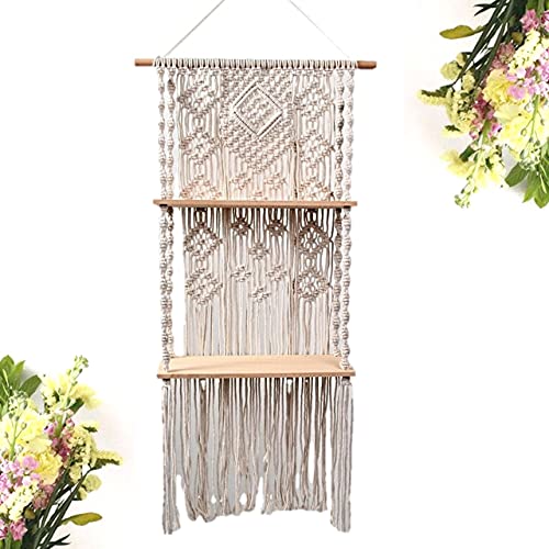 ecofynd 16 inches Cotton Wall Hanging Wooden Shelf, Bohemian Boho Nordic Style for Home Decor, Floating Rack for Bedroom Living Room Bathroom (SH032) - Image 1
