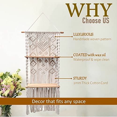 ecofynd 16 inches Cotton Wall Hanging Wooden Shelf, Bohemian Boho Nordic Style for Home Decor, Floating Rack for Bedroom Living Room Bathroom (SH032) - Image 5