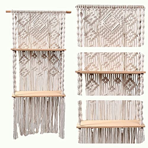 ecofynd 16 inches Cotton Wall Hanging Wooden Shelf, Bohemian Boho Nordic Style for Home Decor, Floating Rack for Bedroom Living Room Bathroom (SH032) - Image 4