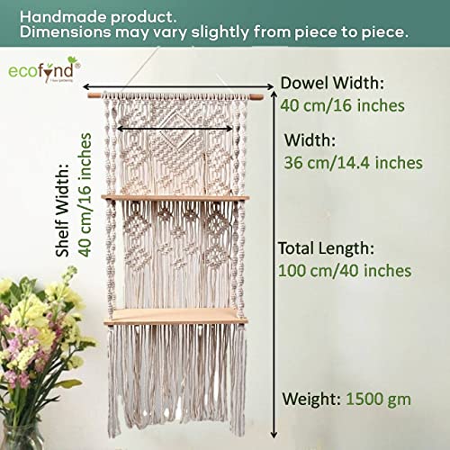 ecofynd 16 inches Cotton Wall Hanging Wooden Shelf, Bohemian Boho Nordic Style for Home Decor, Floating Rack for Bedroom Living Room Bathroom (SH032) - Image 3