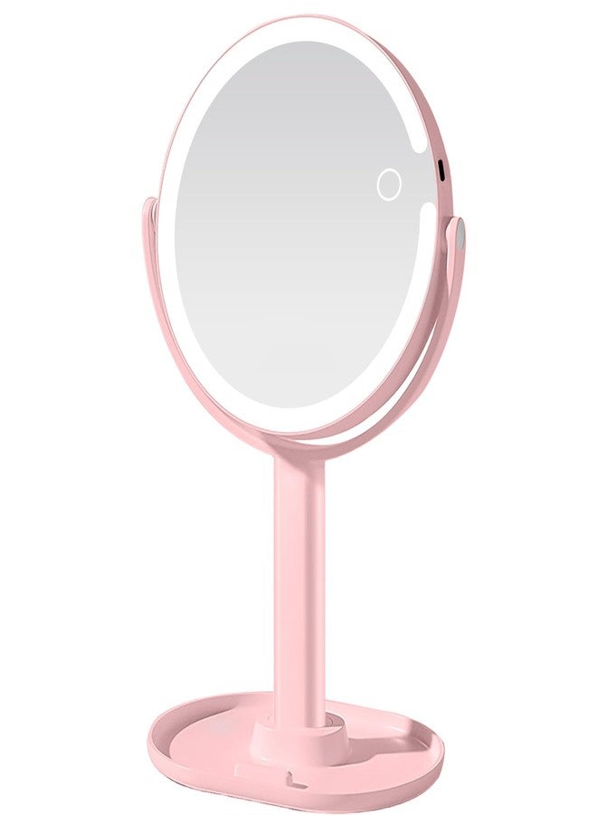 Makeup Mirror with Lights, Lighted Make Up LED Vanity Mirror for Travel, 1x/10X Magnifying Mirror, Rechargeable 3 Color & Adjustable Brightness, 360° Rotation Detachable (Pink) - Image 1