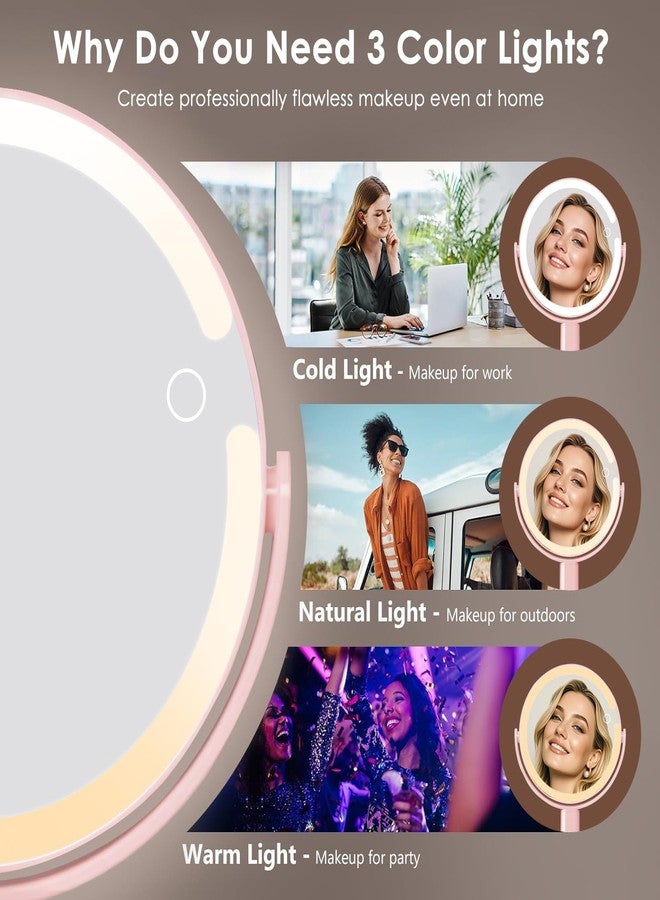 Makeup Mirror with Lights, Lighted Make Up LED Vanity Mirror for Travel, 1x/10X Magnifying Mirror, Rechargeable 3 Color & Adjustable Brightness, 360° Rotation Detachable (Pink) - Image 4