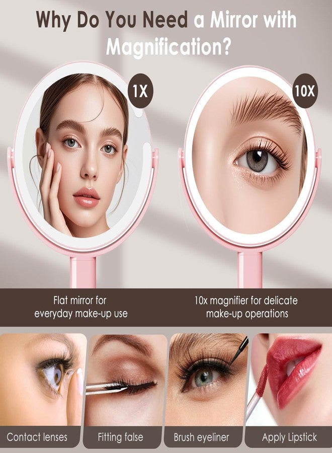 Makeup Mirror with Lights, Lighted Make Up LED Vanity Mirror for Travel, 1x/10X Magnifying Mirror, Rechargeable 3 Color & Adjustable Brightness, 360° Rotation Detachable (Pink) - Image 3
