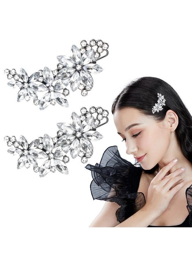 DonLeeving 2Pack Rhinestone Bridal Hair Clip Crystal Flower Wedding Barrette Elegant Bridal Hairpins Hair Accessories For Women Girls  - Image 2