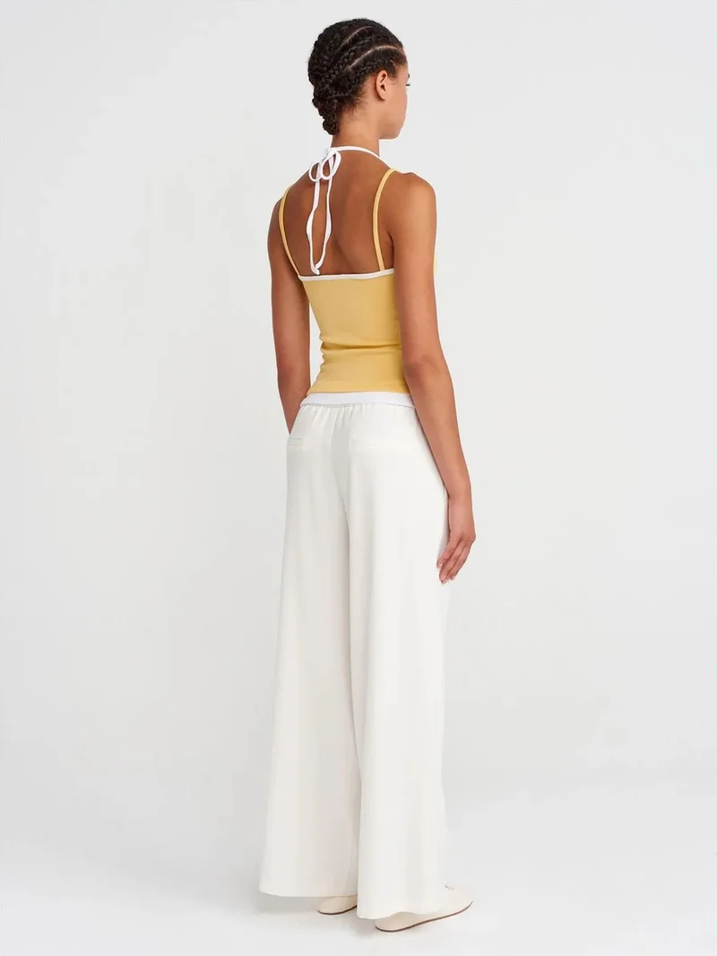 ديلفين Dilvin Wide-Leg Woven Trousers With Drawstring Waist