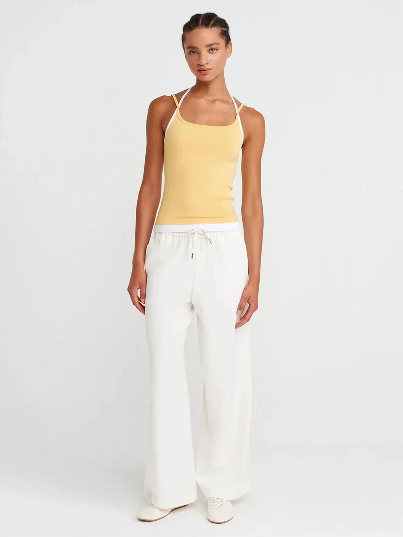 ديلفين Dilvin Wide-Leg Woven Trousers With Drawstring Waist