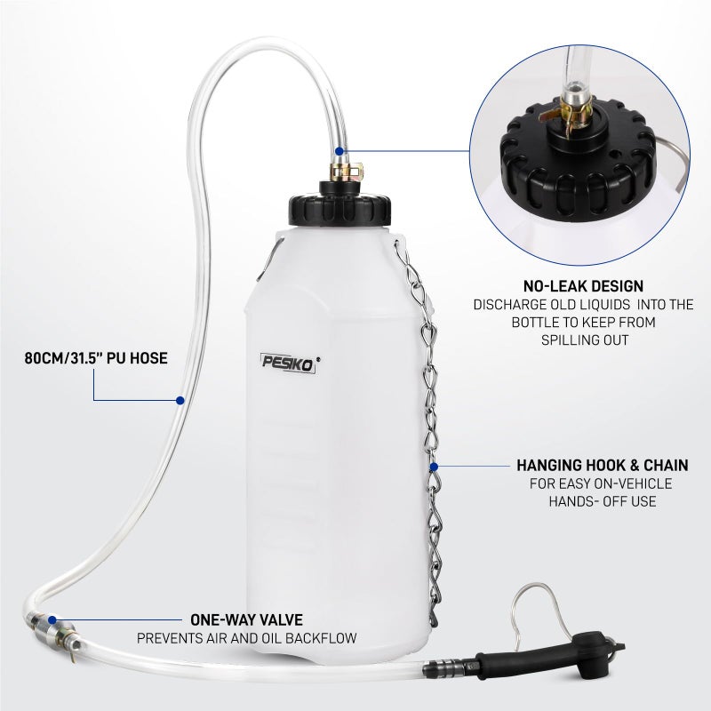 PESIKO 1L Brake Bleeder Bottle, Brake Fluid Bleeder Kit with One Way Check Valve 24 inch Tube and Rubber Connector for Collect Brake Fluid - Image 2