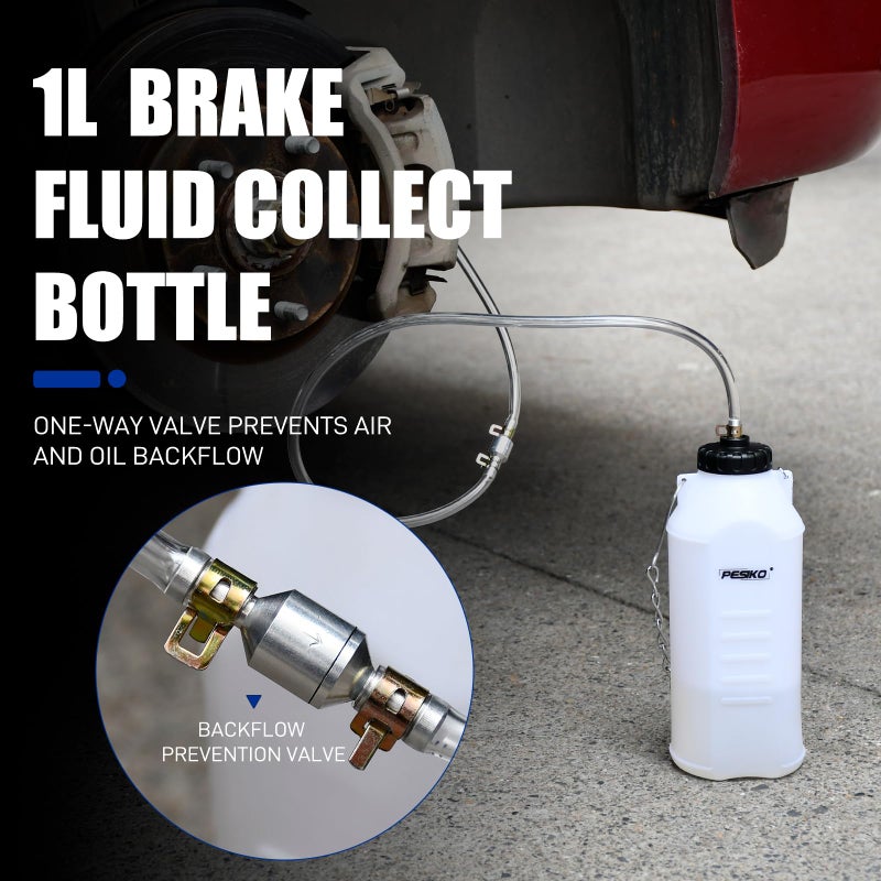 PESIKO 1L Brake Bleeder Bottle, Brake Fluid Bleeder Kit with One Way Check Valve 24 inch Tube and Rubber Connector for Collect Brake Fluid - Image 4