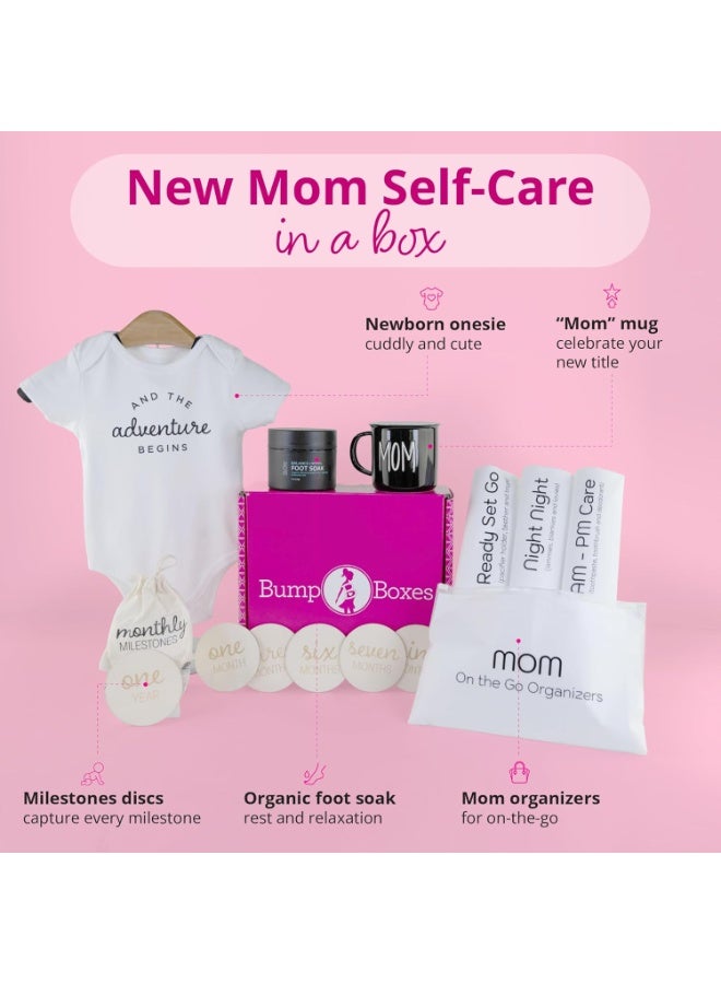 Bump Boxes 3rd Trimester & Postpartum Gift Set for New Moms with Milestone Disc, Baby Onesie, Travel Bags, Ceramic Mug, Organic Foot Soak, Gift for Mother to Be - Image 3