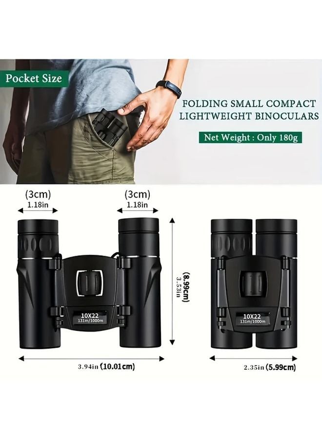 Black 10x22 Powerful Folding Long Distance Binoculars HD Optical Lightweight Portable High Quality Prism for Outdoor Hunting Sports - Image 3