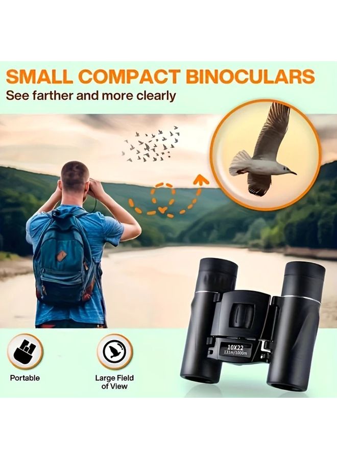 Black 10x22 Powerful Folding Long Distance Binoculars HD Optical Lightweight Portable High Quality Prism for Outdoor Hunting Sports - Image 5