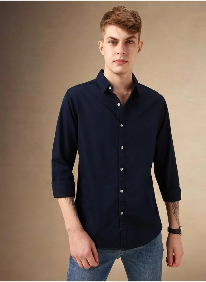 دينيس لينغو Regular Fit Dark Gunmetal Cotton Shirt – Classic and Comfortable