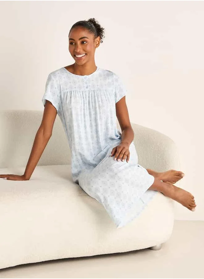فاف Printed Sleepshirt with Short Sleeves