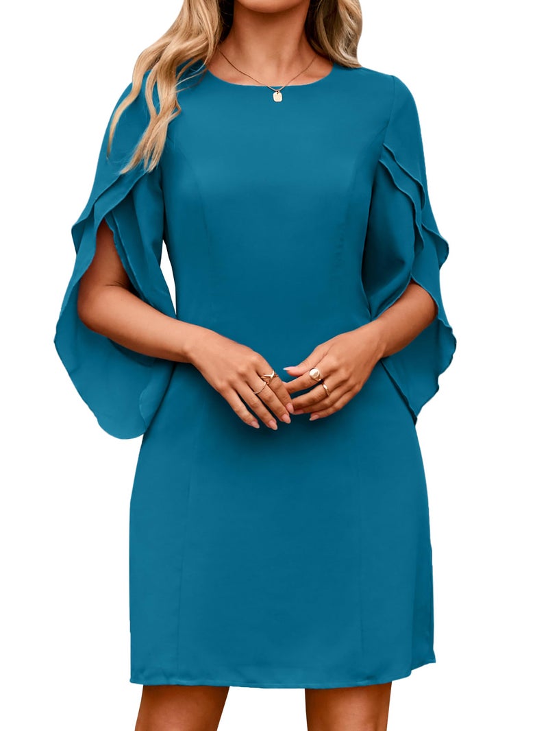 Simplee Womens Cocktail Dress 2025 Semi Formal Flutter Sleeve Boat Neck Romantic Prom Evening Dresses Blue Green,L - Image 1