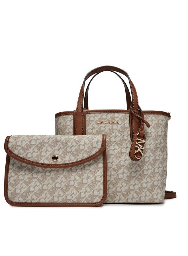 ام كي حقيبة توت صغيرة من القماش المغطى بتوقيع MK مع جراب مطابق (أبيض)