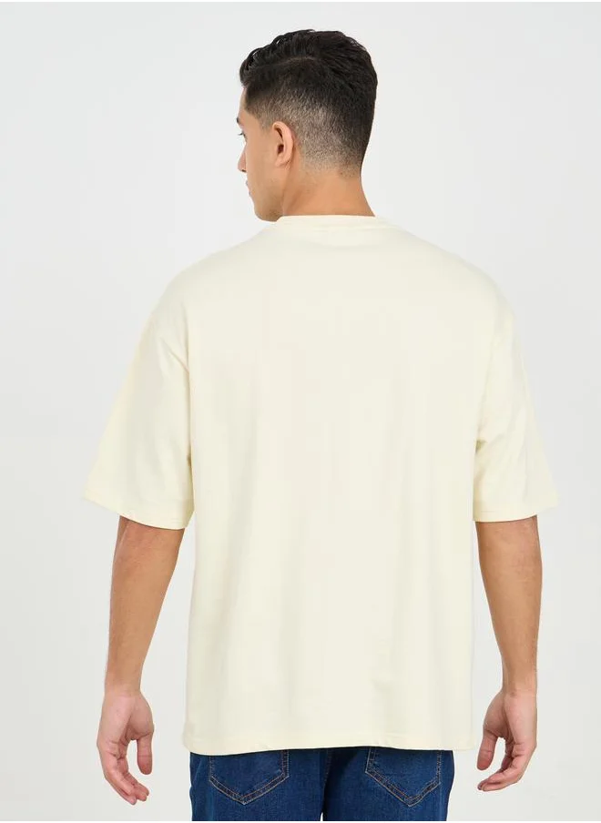 ستايلي Styli Oversized Chest Tonal Embossed Print Terry T-Shirt