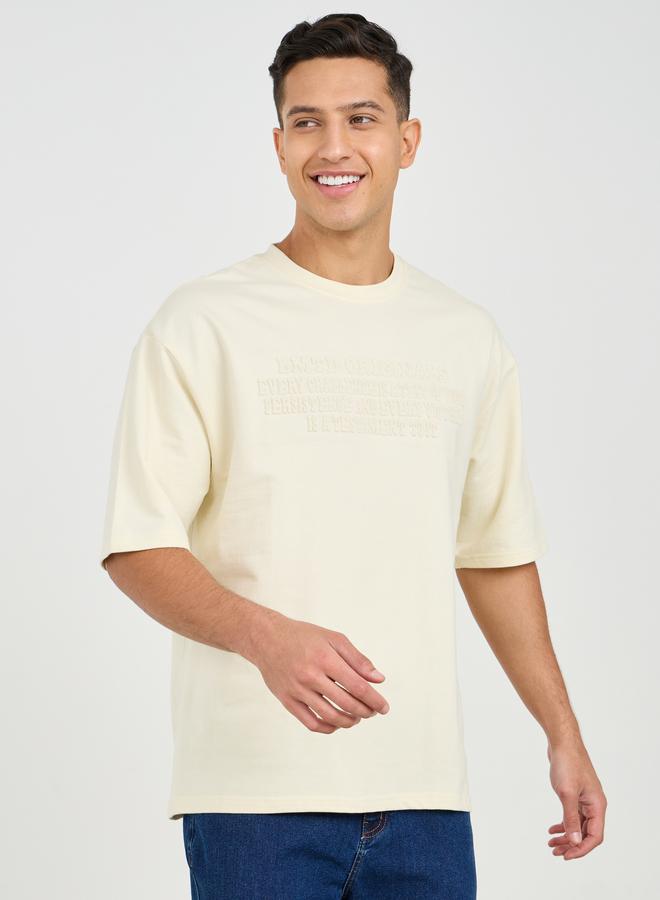 Styli Styli Oversized Chest Tonal Embossed Print Terry T-Shirt  - Image 1