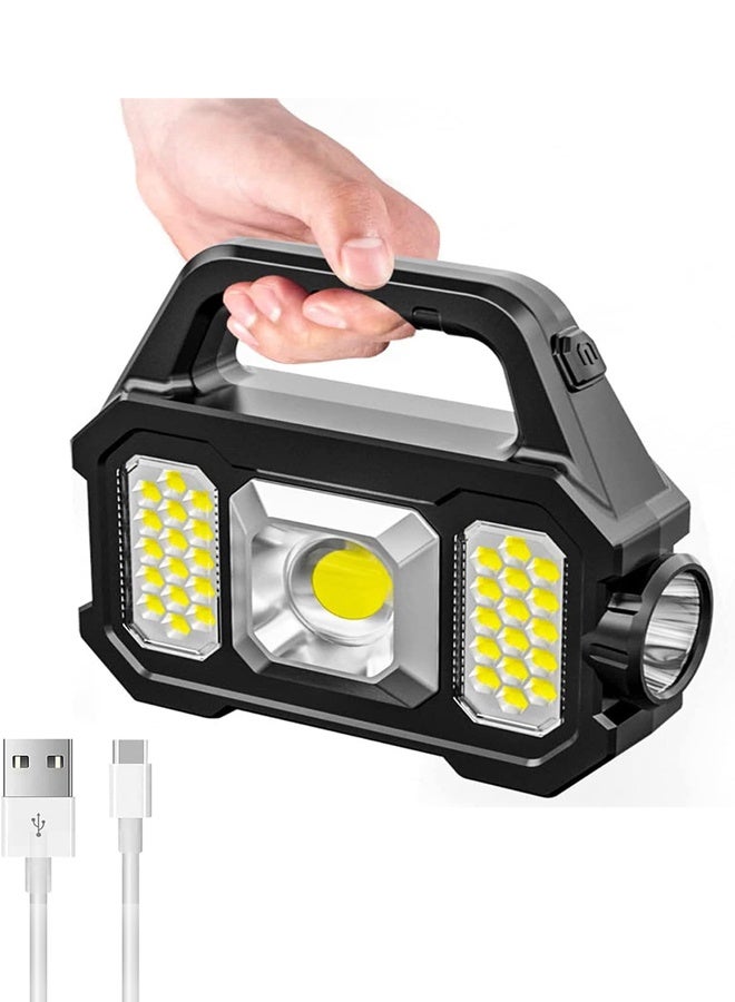 DUNISO أضواء LED لمواقع البناء، كشافات شمسية، أضواء تخييم قابلة لإعادة الشحن، أضواء طوارئ محمولة، أضواء عمل خارجية مقاومة للصدمات والغبار مع بنك طاقة محمول USB، مناسبة لانقطاع التيار الكهربائي، التخييم في الهواء الطلق، 6 أوضاع إضاءة - Image 1