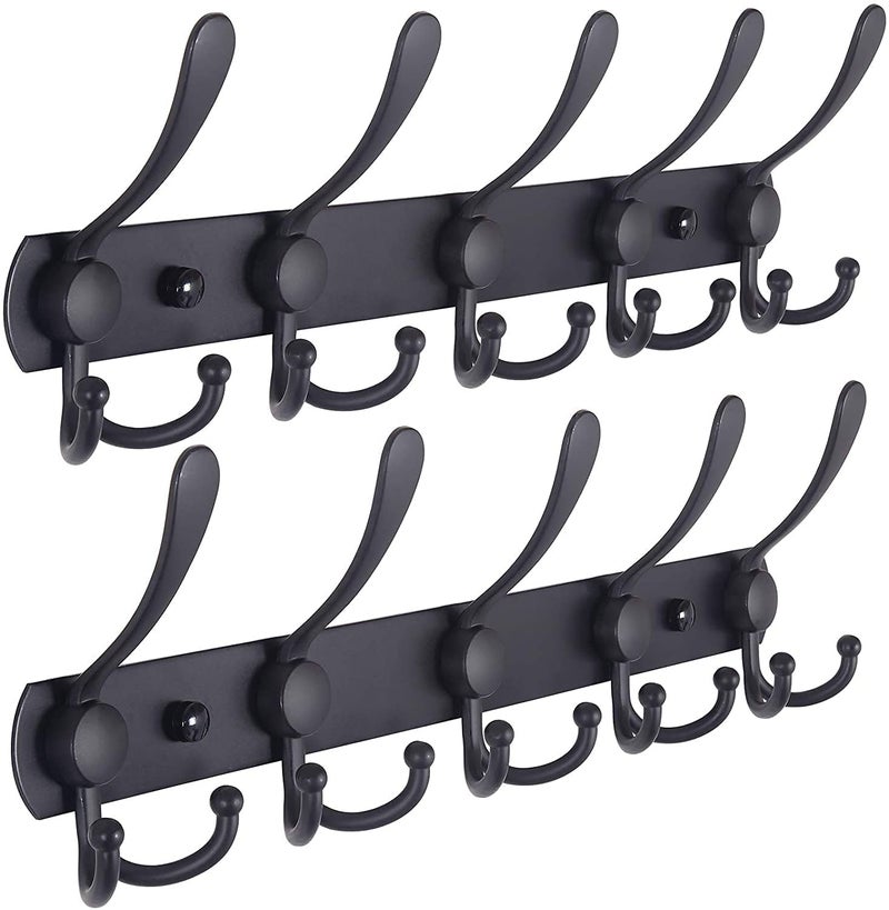 Kienlix Stainless Steel 5 Pin with Double Alloy Hook Cloth Hanger Wall Mounted Bathroom Cloth HangerCloth Wall HookDoor Hooks Rail for Hanging Keys Clothes Towel Black1pc - Image 1