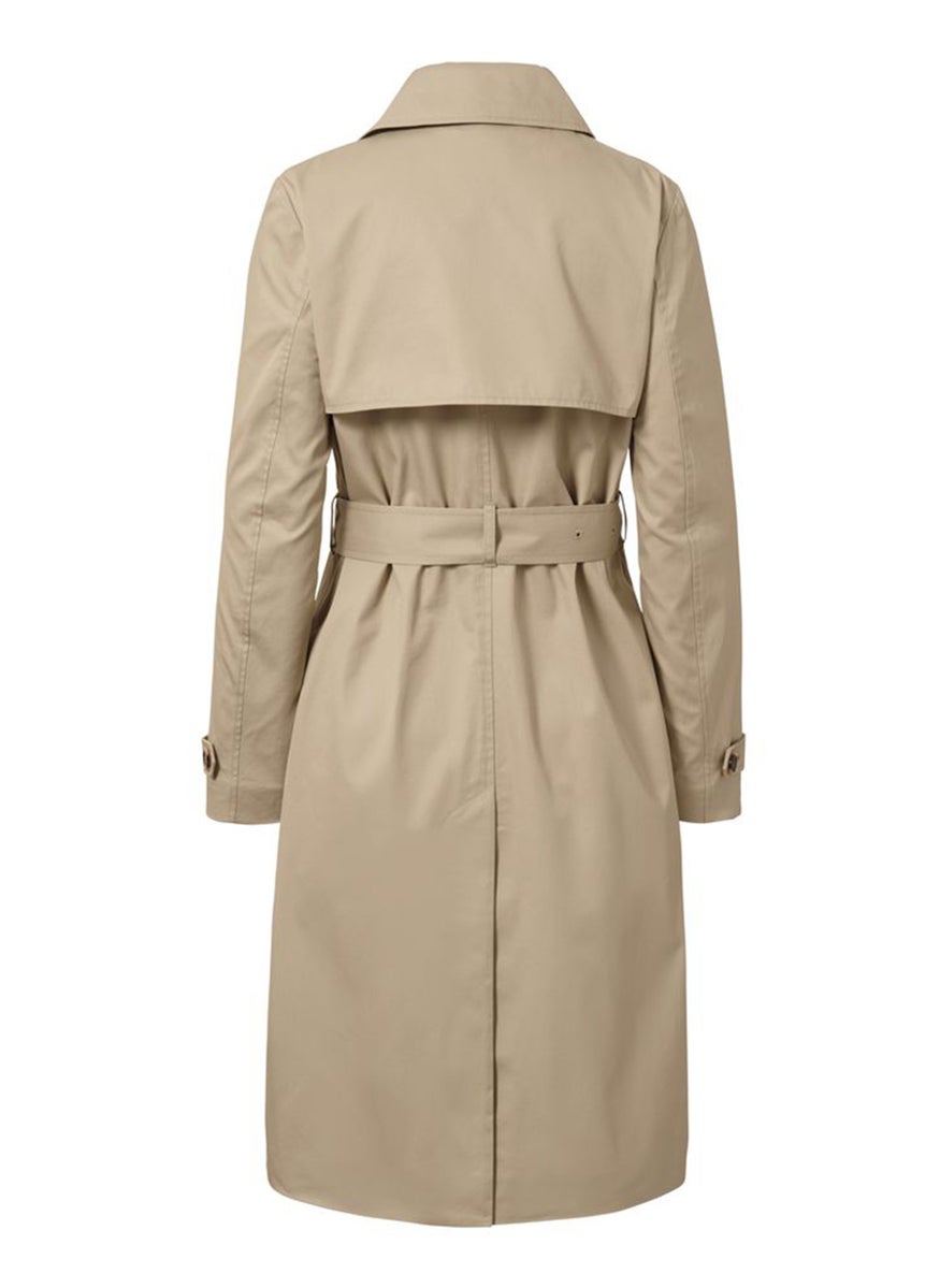 Tchibo - Women Double Breast Belted Long Trench Coat, Dark Beige - Image 1