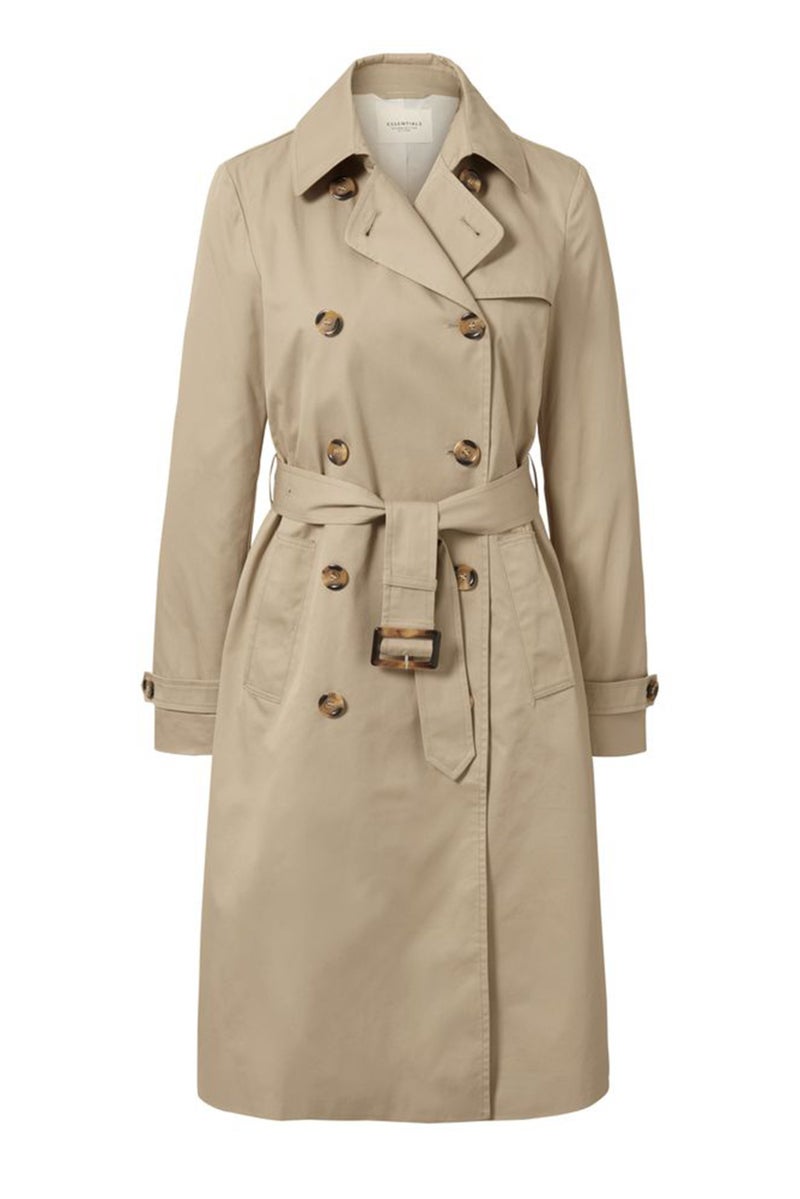 Tchibo Women Double Breast Belted Long Trench Coat, Dark Beige - Image 2