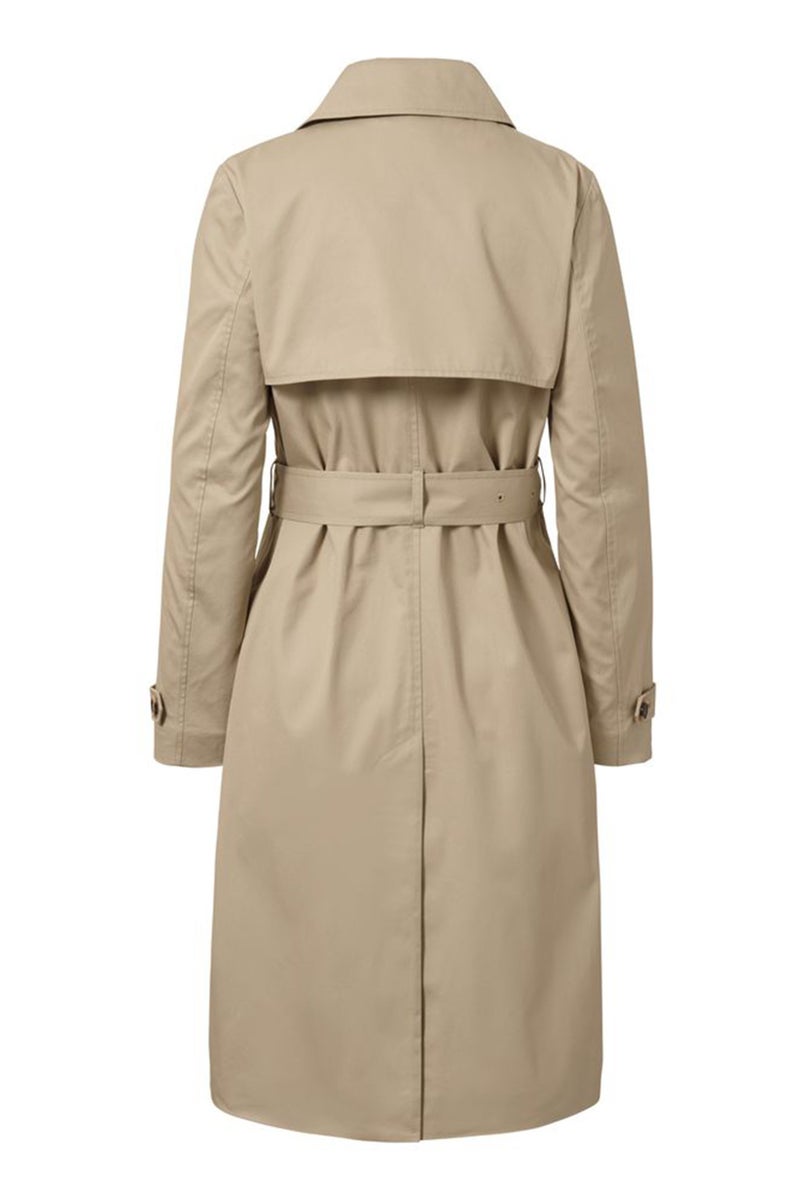 Tchibo Women Double Breast Belted Long Trench Coat, Dark Beige - Image 3