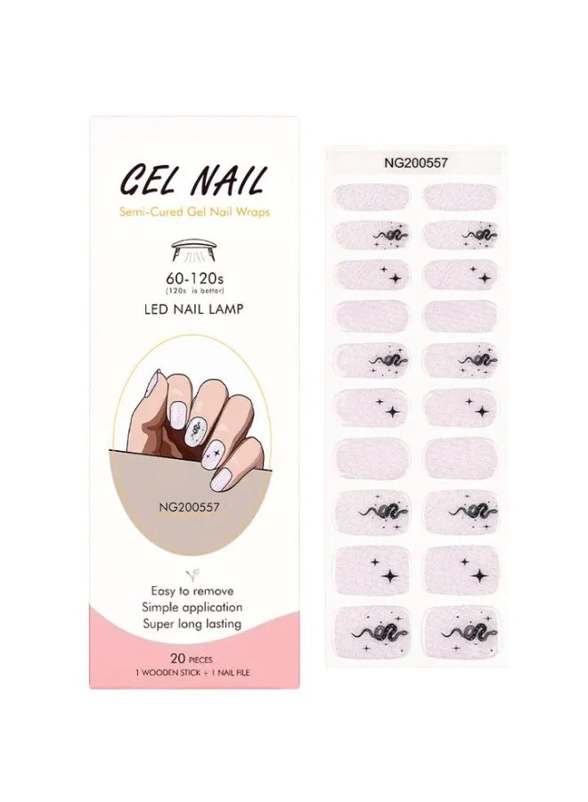 Semi-Cured Gel Nail Wraps – Salon Quality Manicure – Easy Apply & Remove – 20 Strips + File + Wooden Stick - Image 2