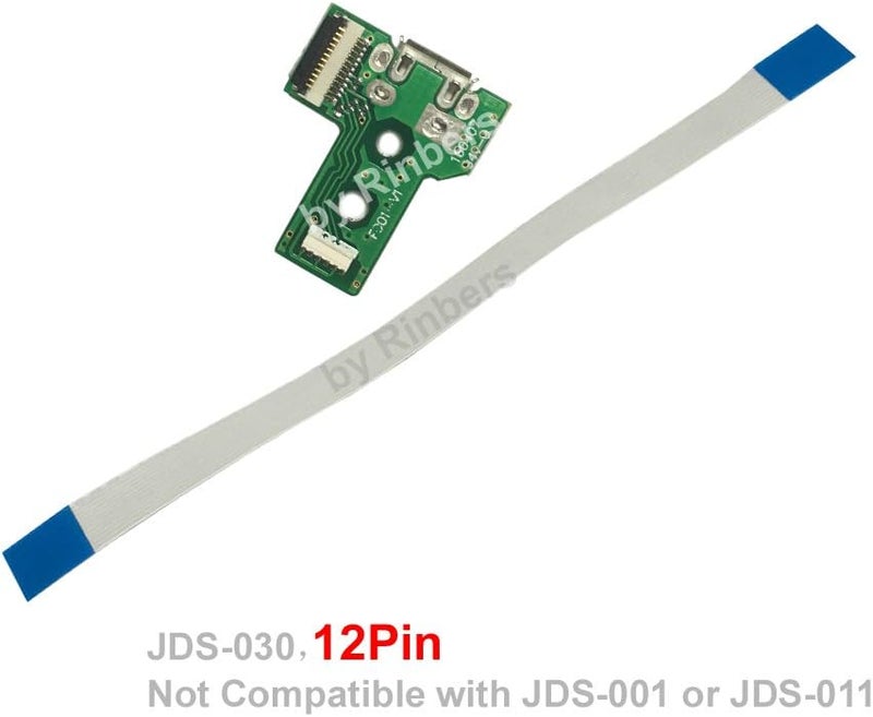 Rinbers Pack of 2 JDS-030 Replacement Charging Port Micro USB Adaptor Charger Socket Circuit Board with 12 Pin Flex Cable for Sony PS4 3rd Gen DualShock 4 Controller - Image 5