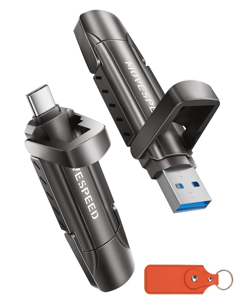 MOVESPEED MOVE SPEED 1TB Flash Drive, External SSD with 1000MB/s Read Write Speed, USB 3.2 Gen2+Type C Dual Port Portable SSD, Thumb Drive for iPhone 15, 16, 17 Series/MacBook/Android Phone/Audio etc(1 Pack) - Image 1