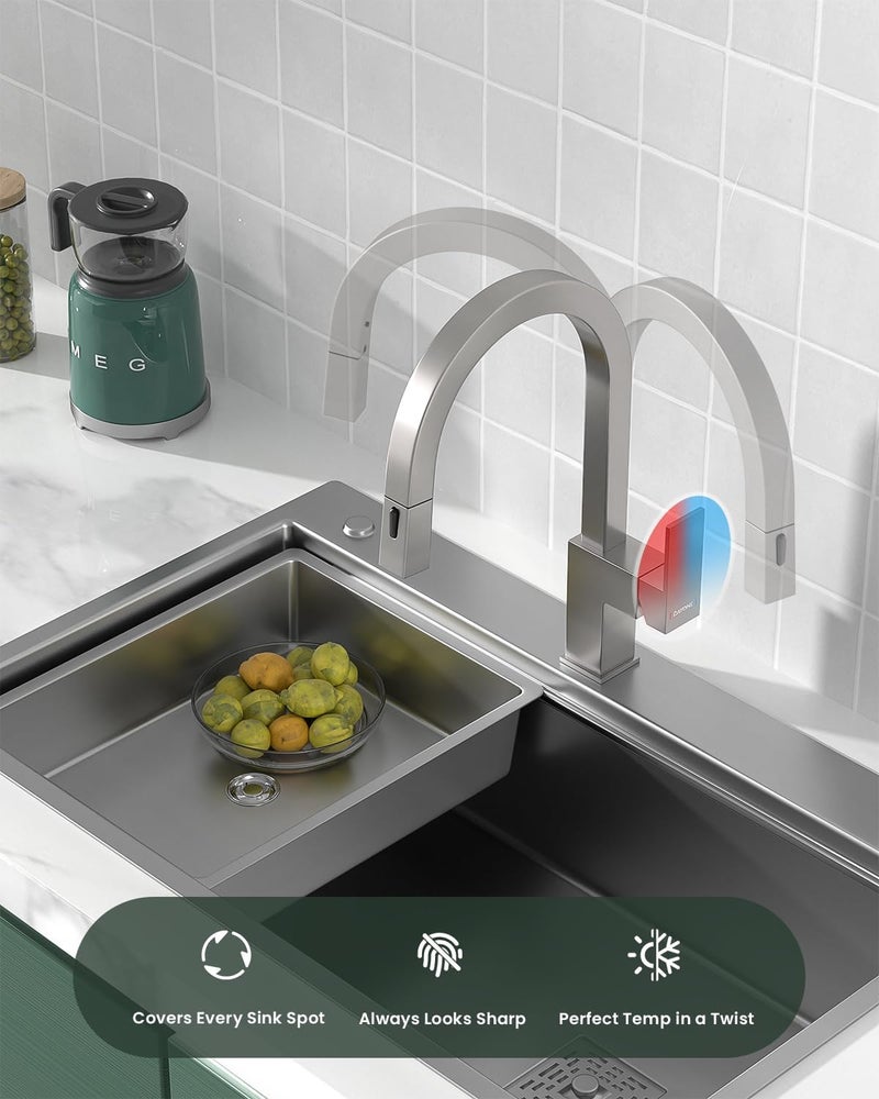 DAYONE Square Kitchen Faucet Brushed Nickel, Modern Pull Down Kitchen Sink Faucet with Spray 2 Modes, S304 Stainless Steel Single Handle Faucet for Kitchen Sink, with Square Deck Plate - Image 4