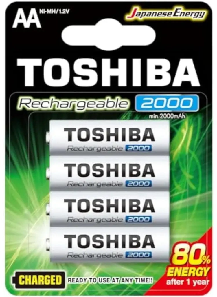 Toshiba Rechargeable AA Batteries BP-4 NiMH AA 1.2V 2000mAh Vehicle tracking rechargeable batteries ,(NiMH) rechargeable cell in AA (IEC R6) format with a nominal voltage of 1.2 V and a rated capacity of 2000 mAh, standard dimensions of approximately 14.5 mm × 50.5 mm, designed for hundreds of recharge cycles, low self-discharge performance, and free from mercury and cadmium.