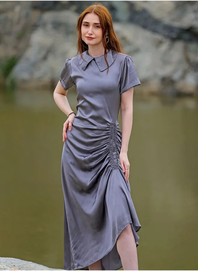 مرفوعة Women Straight Fit Casual Solid Asymmetric Dress