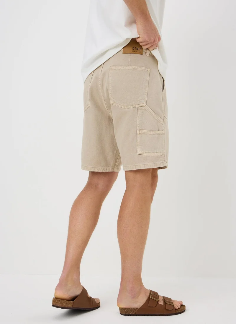 Matalan Beige Stone Denim Carpenter Shorts for Men | Best Price UAE